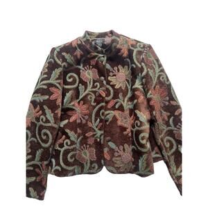 MDL New York Blazer, Floral Pattern, Womens XL, Cropped Jacket, Jacquard Style